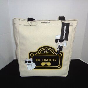 NWT-Karl Lagerfeld Cream Colored Cloth Tote with Lagerfeld Designs